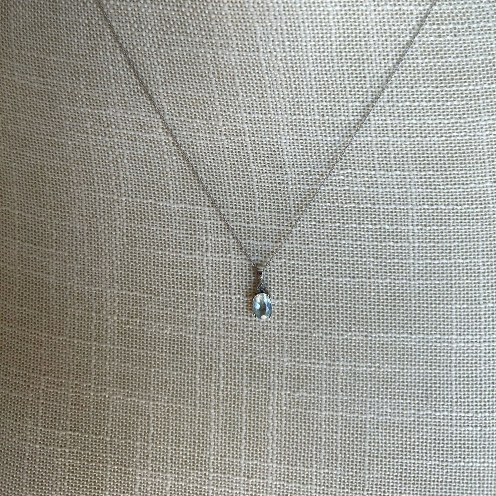 10K White Gold Oval Aquamarine Diamond Accent Pendant Necklace - Picture 4 of 8